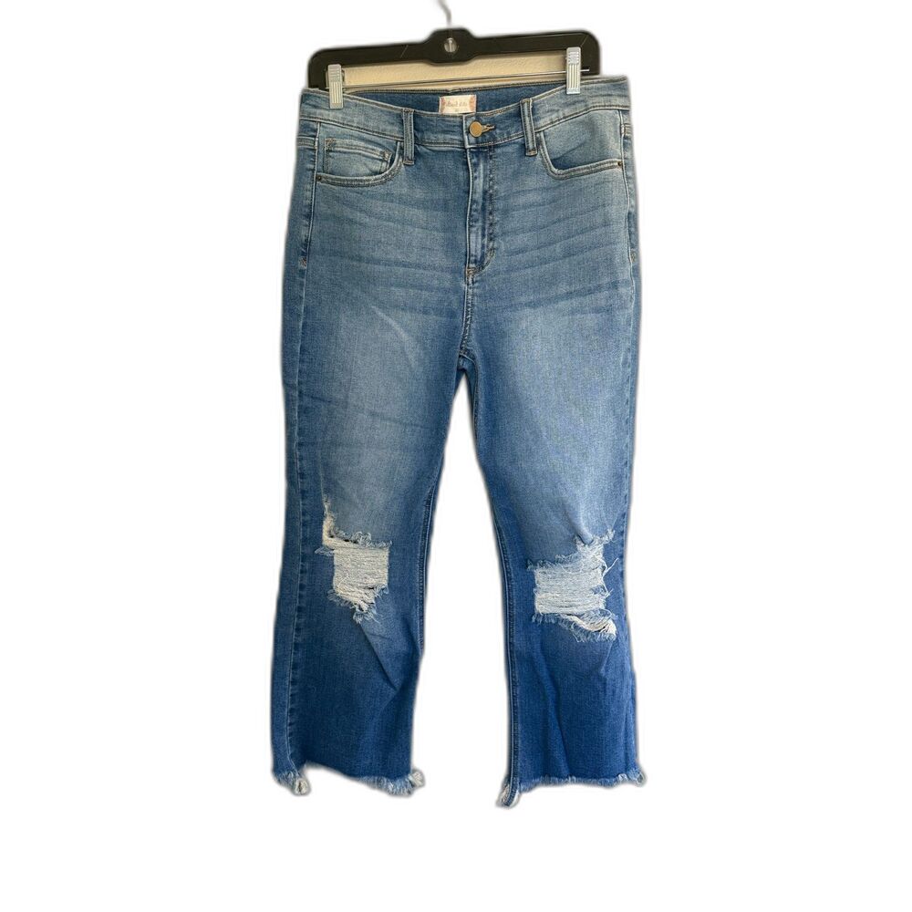 Altar’d State High Rise Distressed Straight Leg Jeans Size 30 Raw Hem Med Wash